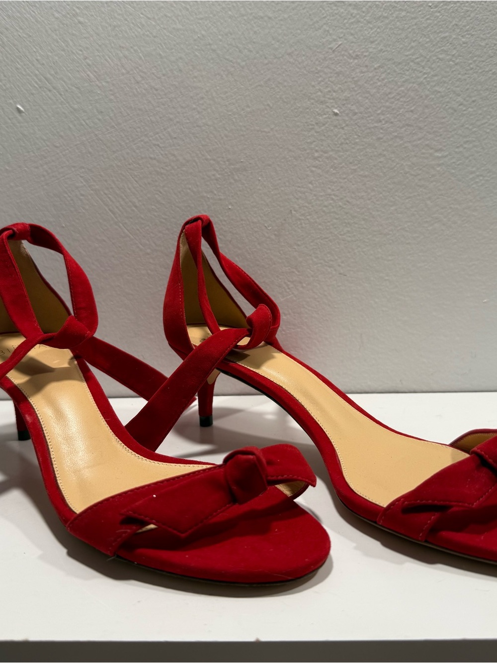 Alexandre Birman Red Suede Ankle-Strap Heels - size 38 1/2